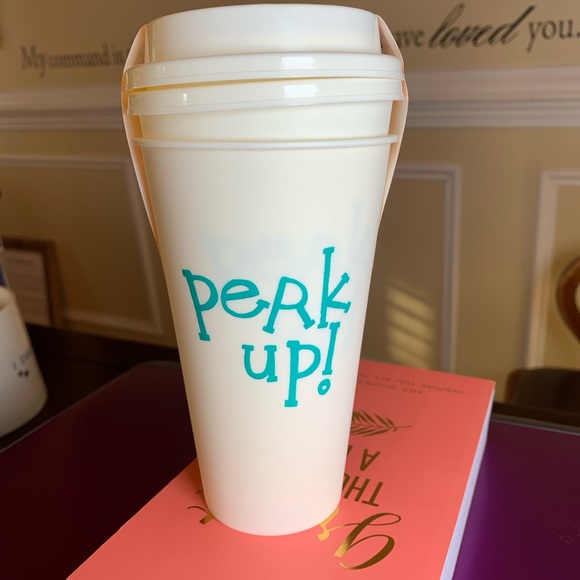 PERK UP! COFFEE OR TEA OR BEVERAGE REUSABLE TUMBLER SET OF 2 - Picture 1 of 4